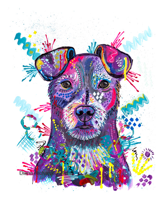Lilli the Patterdale Terrier - ORIGINAL MIXED MEDIA PAINTING - UNFRAMED