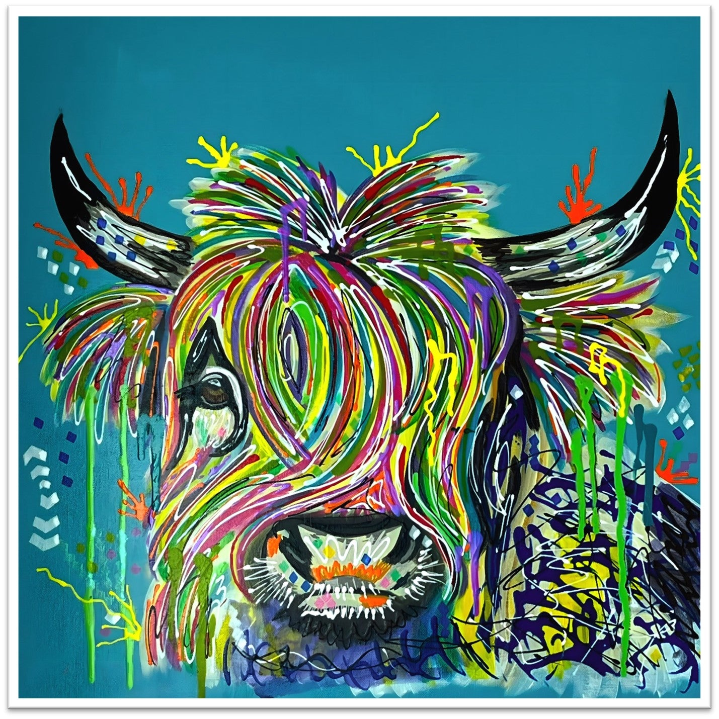 Funky colourful highland buying cow canvas 20cm-40cm