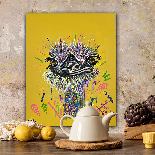 Olly the Ostrich - ORIGINAL MIXED MEDIA PAINTING