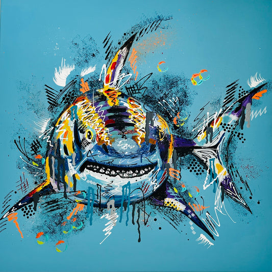 Arnie the White Shark - ORIGINAL MIXED MEDIA PAINTING