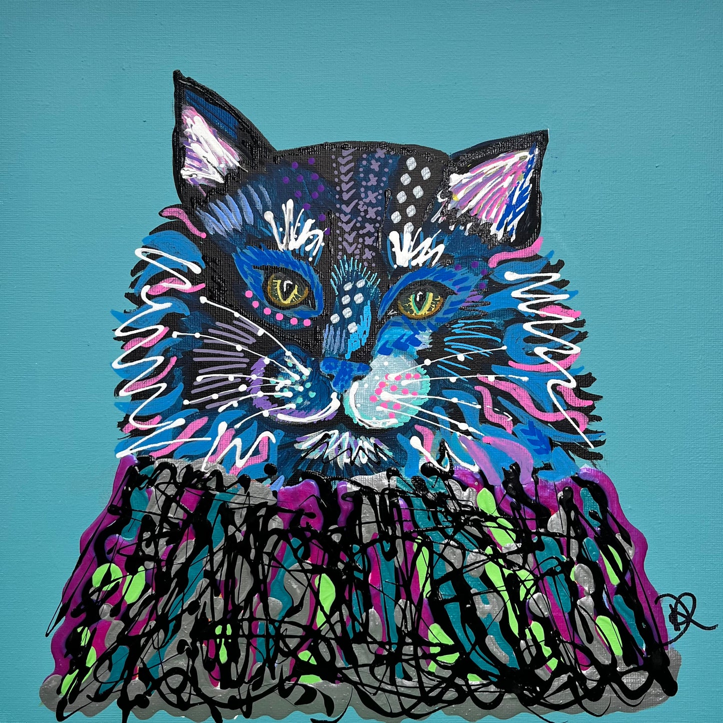 Cosmo the Cat - ORIGINAL MIXED MEDIA PAINTING