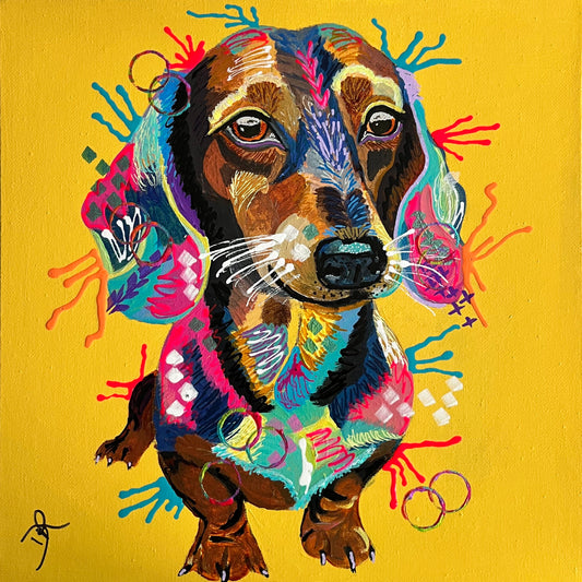 Peppa the Dachshund - ORIGINAL MIXED MEDIA PAINTING