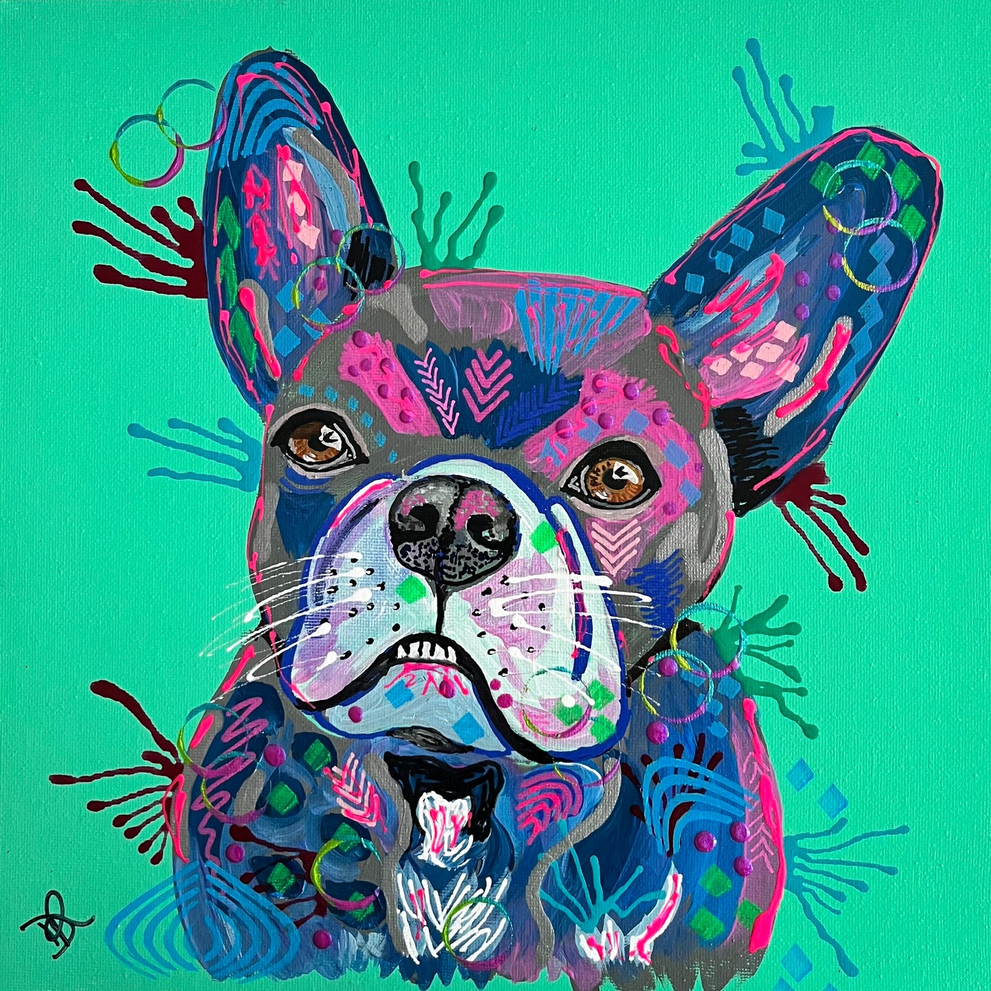 Blue the French Bulldog - ORIGINAL MIXED MEDIA PAINTING