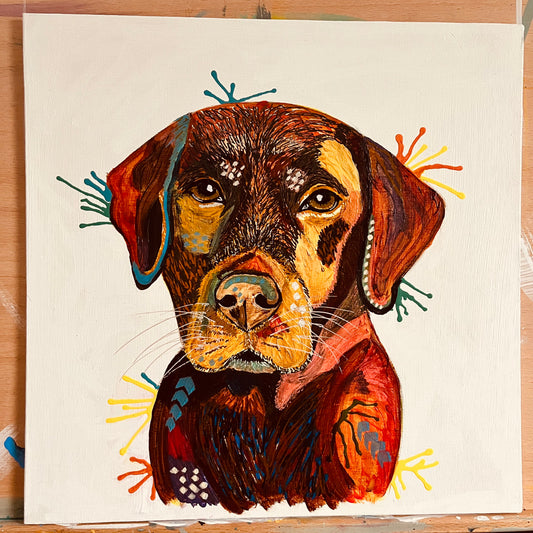 Henry the Chocolate Labrador - ORIGINAL MIXED MEDIA PAINTING