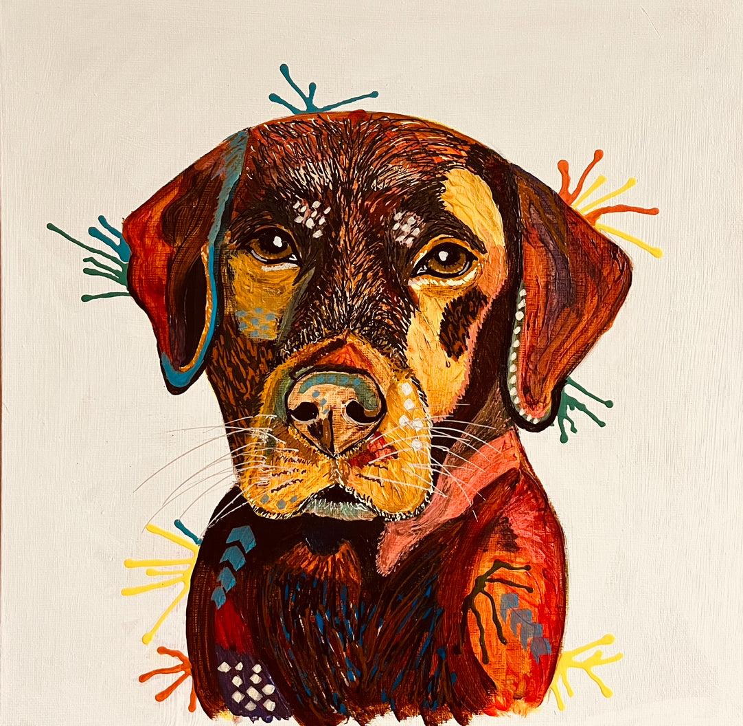 Henry the Chocolate Labrador - ORIGINAL MIXED MEDIA PAINTING