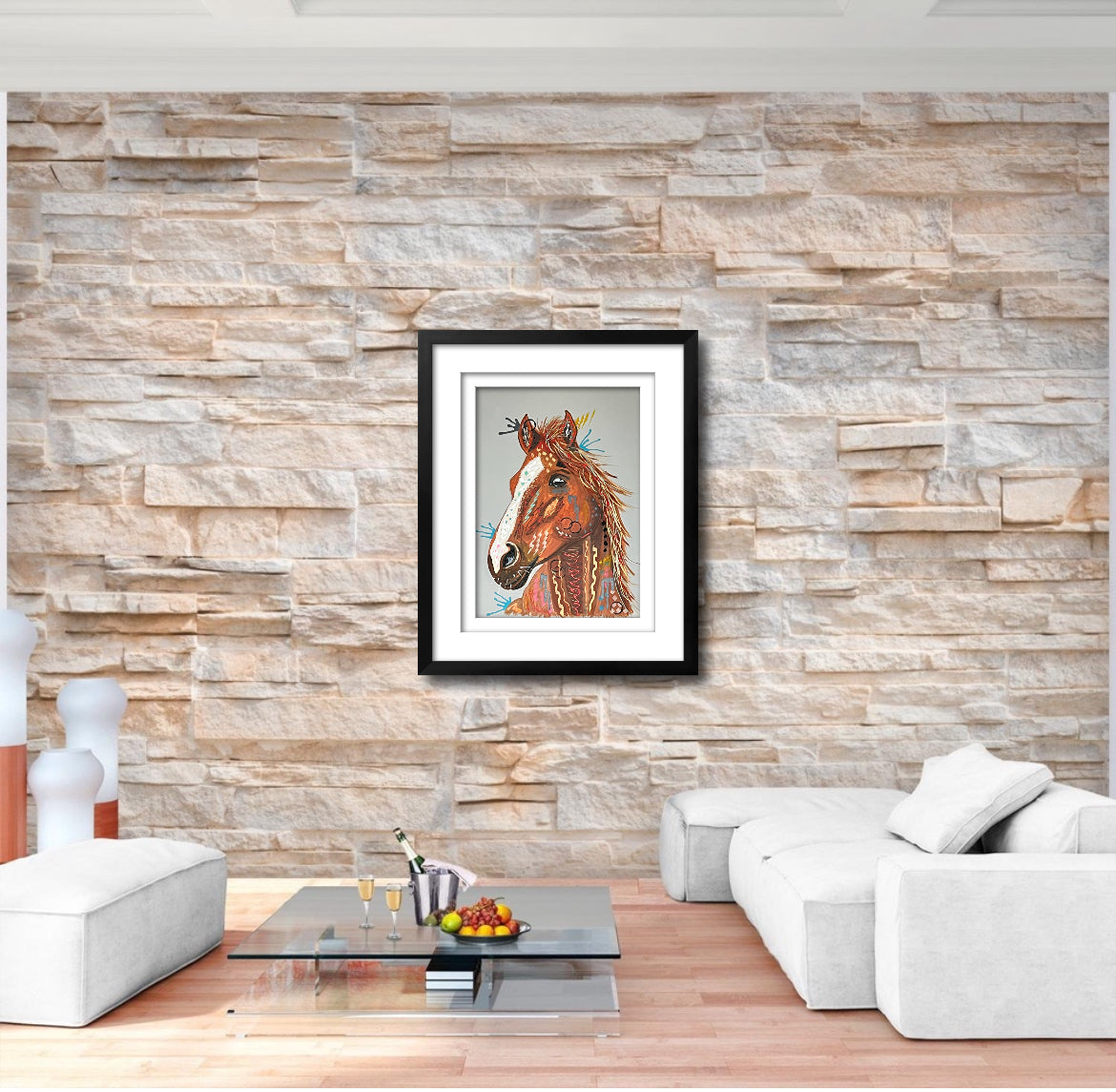 Copper Blaze the Thoroughbred (Racehorse) - ORIGINAL MIXED MEDIA PAINTING