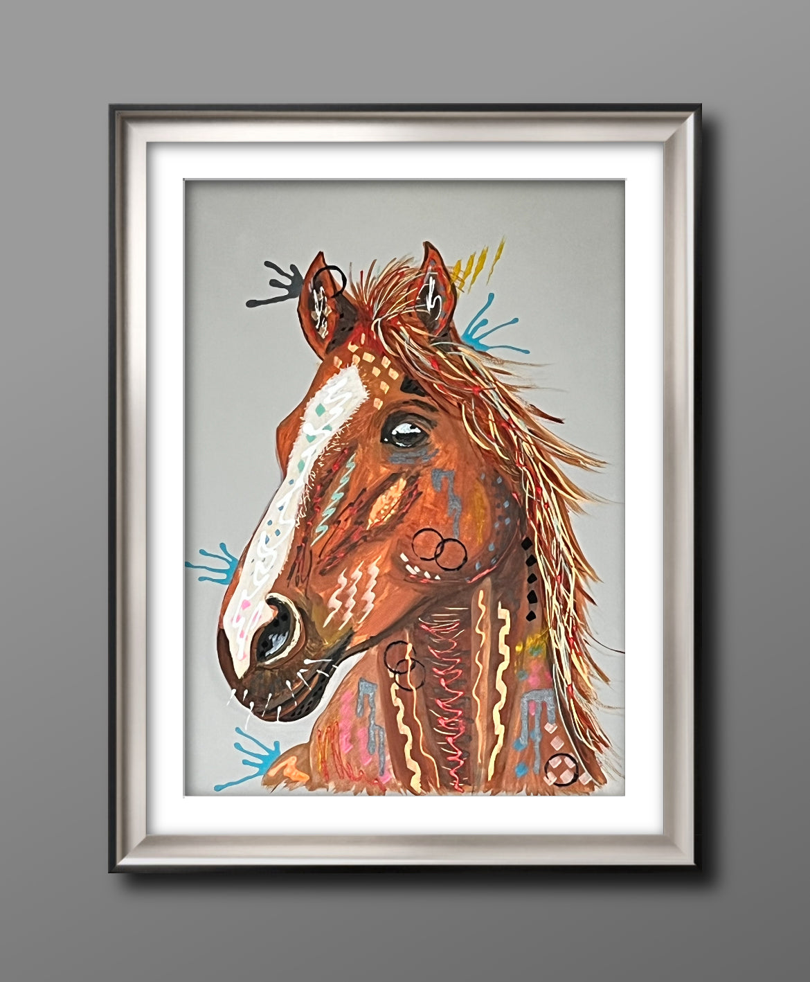 Copper Blaze the Thoroughbred (Racehorse) - ORIGINAL MIXED MEDIA PAINTING