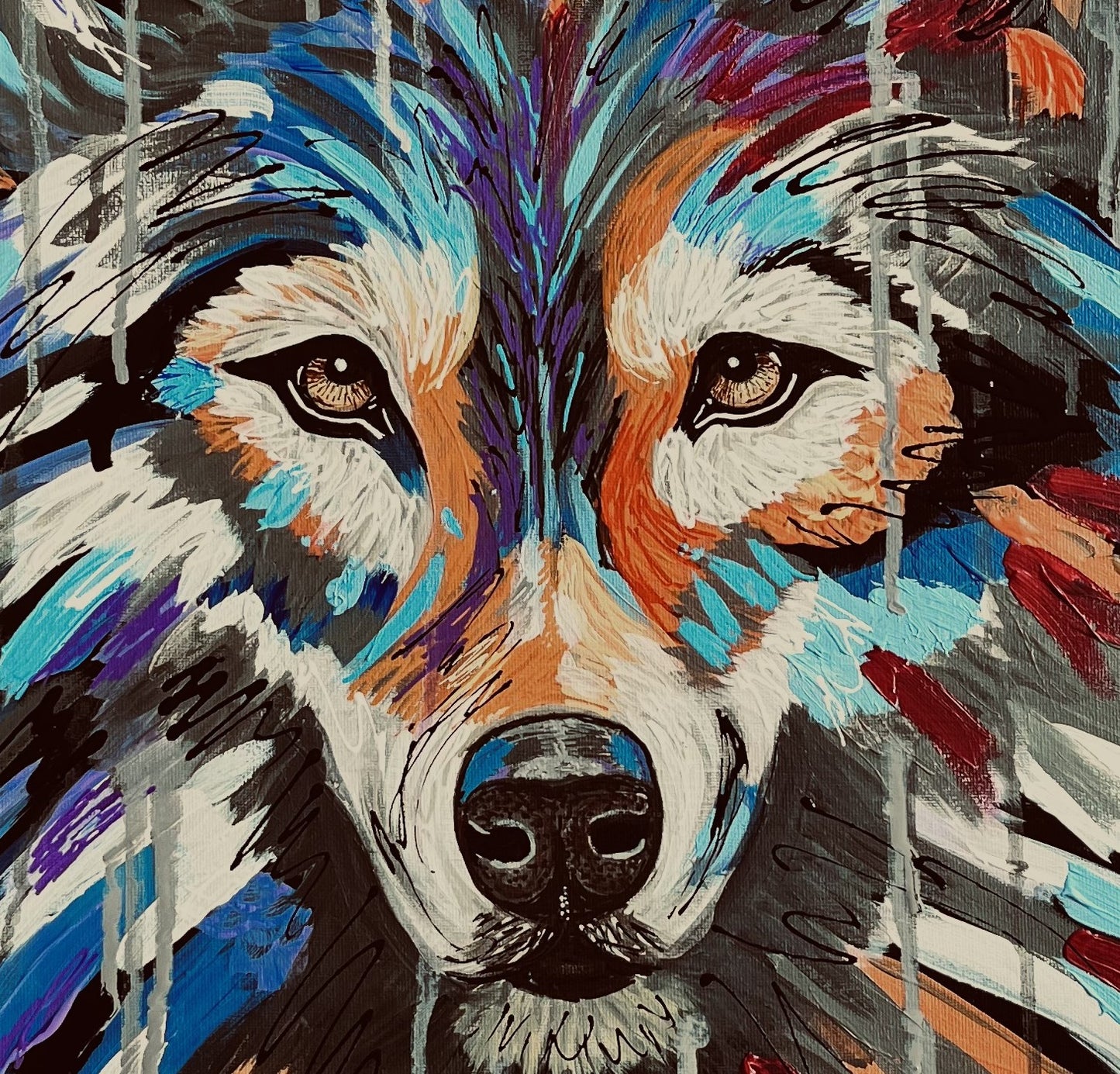 Koa the Wolf - ORIGINAL PAINTING - FRAMED