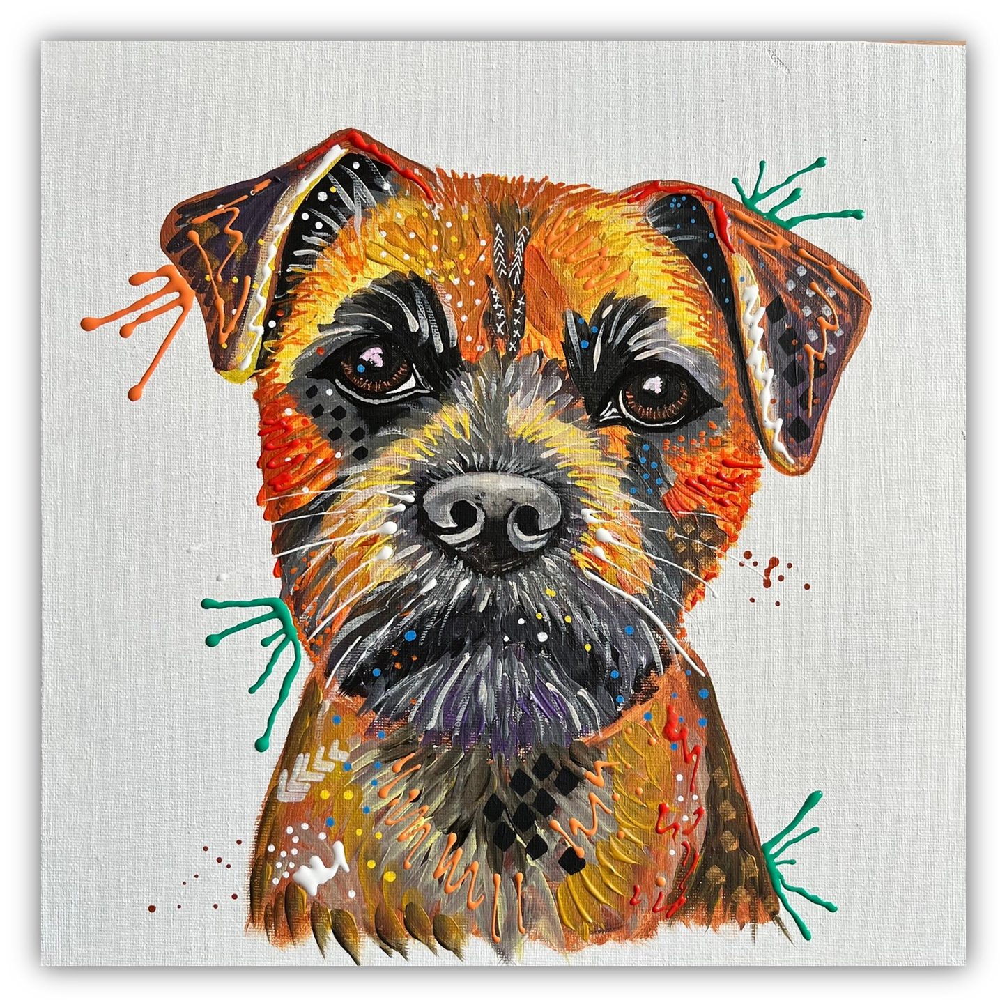 Whiskers & Wonder (Border Terrier) - ORIGINAL MIXED MEDIA PAINTING