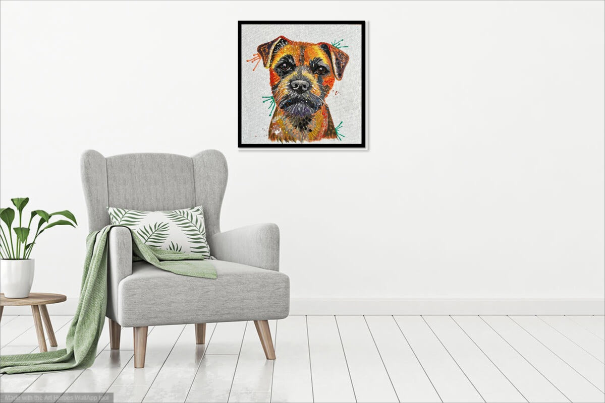 Whiskers & Wonder (Border Terrier) - ORIGINAL MIXED MEDIA PAINTING